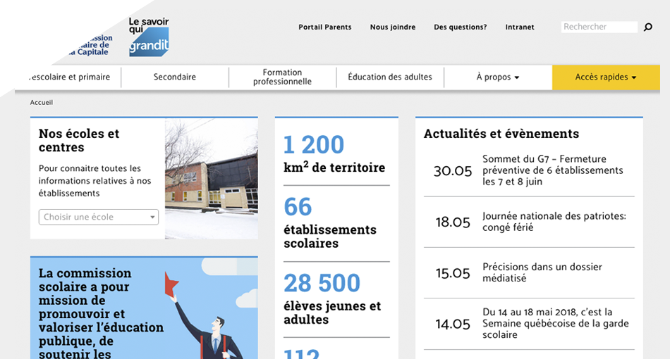 photo du projet de site web de la Commission scolaire de la Capitale.